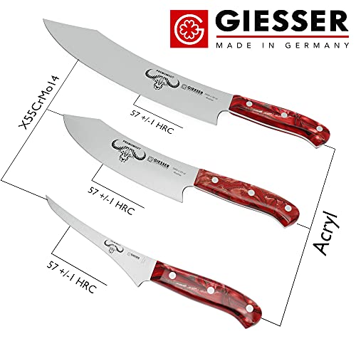 Giesser since 1776 - Made in Germany - Juego de cuchillos de 3 piezas, Red Diamond, PremiumCut, Cuchillo de cocinero, para barbacoa, de filetear, rojo, Juego de cuchillos para barbacoa