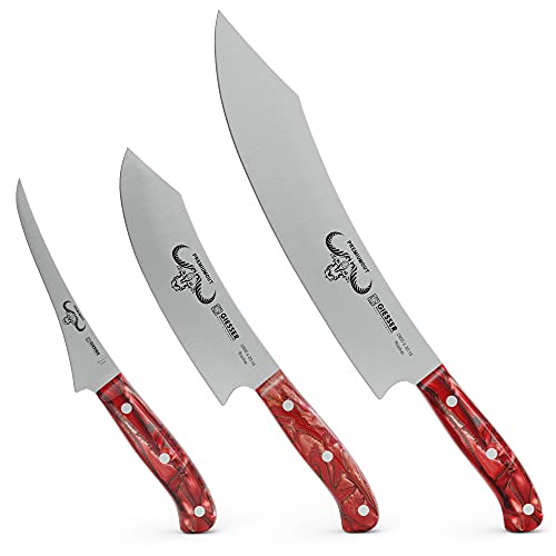 Giesser since 1776 - Made in Germany - Juego de cuchillos de 3 piezas, Red Diamond, PremiumCut, Cuchillo de cocinero, para barbacoa, de filetear, rojo, Juego de cuchillos para barbacoa