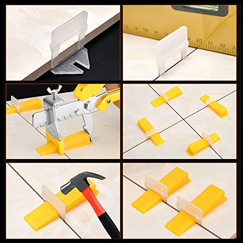 Globaldream Sistema de nivelación de azulejos Separadores de nivelador de azulejos DIY 1 MM - 100 piezas de clips espaciadores de nivelación, 100 piezas de cuñas reutilizables y 1 alicate de azulejos