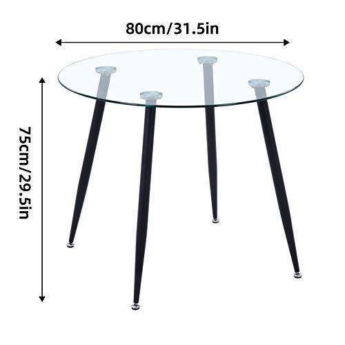 GOLDFAN Mesa de comedor con 4 sillas mesa de cristal y silla de terciopelo azul mesa redonda cristal para salón cocina