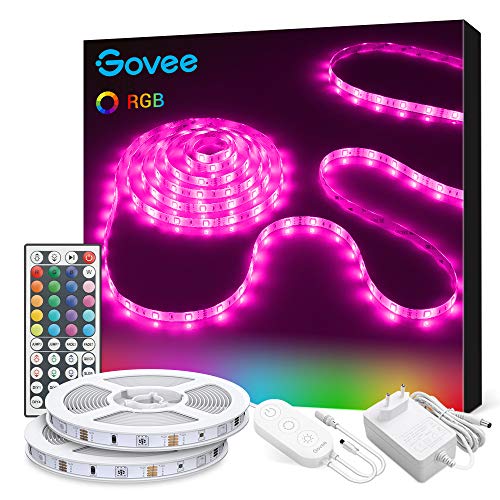 Govee Tira LED, Luces LED Habitación 10m con Control Remoto y Caja de Control, Tiras LED RGB Adhesivas 12V con 20 Colores y 6 Modos de Escena para Decoracion de Pared, Techo