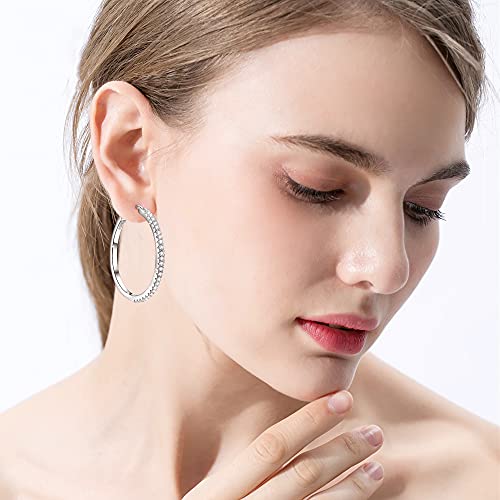 GOXO 925 aros de plata esterlina bucles redondos pendientes pavimentado circón Halo CZ joyería de oreja de mujer (30mm)