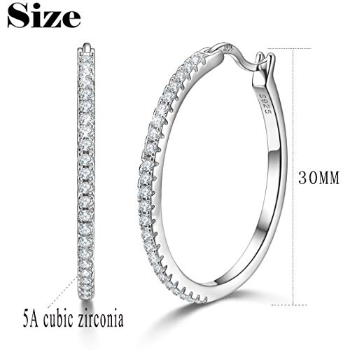 GOXO 925 aros de plata esterlina bucles redondos pendientes pavimentado circón Halo CZ joyería de oreja de mujer (30mm)