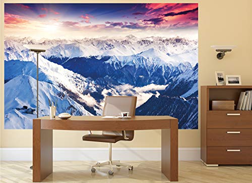 GREAT ART® Mural De Pared – Alpes Panorama – Foto Mural Decoración Invierno Puesta De Sol Nieve Paisaje Naturaleza Montañas Glaciar Tapiz Cumbre Del Paisaje De Invierno (210x140 Cm)