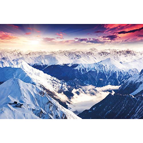 GREAT ART® Mural De Pared – Alpes Panorama – Foto Mural Decoración Invierno Puesta De Sol Nieve Paisaje Naturaleza Montañas Glaciar Tapiz Cumbre Del Paisaje De Invierno (210x140 Cm)