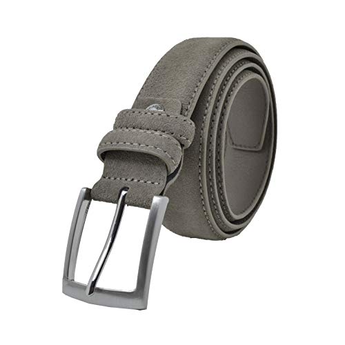 GRESEL cinturón de gamuza para hombres y mujeres, cuero genuino, Made in Italy, Ajustable gris pardo 125 (tamaño 54-56)