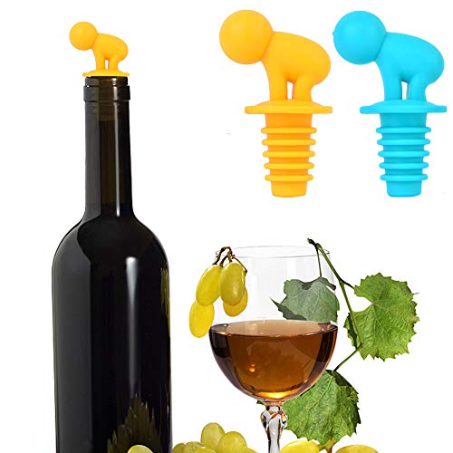 Gresunny tapones de vino silicona marcador de copa de vino, 2 tapón para botellas de vino + 12 marcadores de vidrio de fiesta, sellador de botellas de vino para bar champán cerveza bebidas