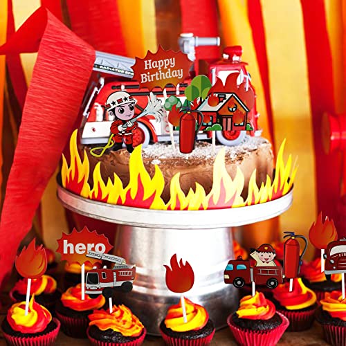 Gxhong 55pcs Decoración para Tarta, Mini Bombero Figuras Bombero Decoración de Fiesta de Cumpleaños Bombero Cake Topper Tarta Topper,para Decoración de la Torta de Cumpleaños