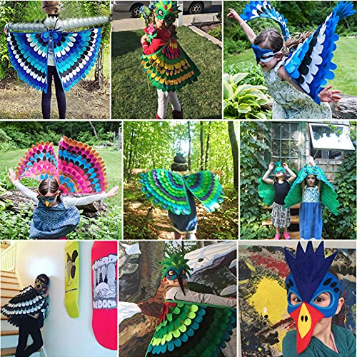 Hao-zhuokun Disfraces para niños,pájaro búho Loro Capa de alas de Colores con máscara de Ojos de Fieltro,Juego de 2 Piezas,Fiesta de Baile,Disfraz de Halloween,Regalo de Cosplay para niños y niñas