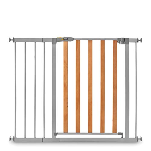 Hauck Barrera de Seguridad de Niños para Puertas y Escaleras Wood Lock 2 Safety incl. Extension 21 cm, Sin Agujeros, Metal y Madera, 597408, 96-101 cm