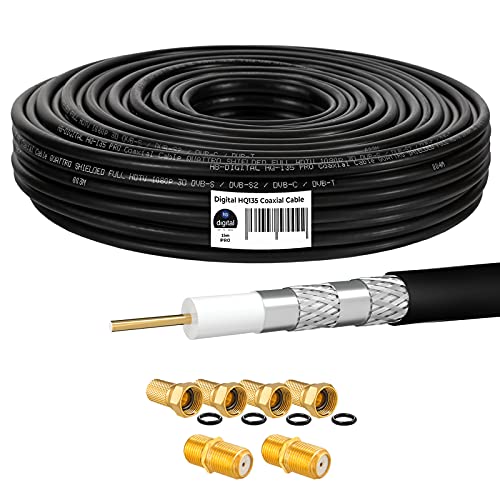 HB-DIGITAL Cable coaxial SAT HQ135 PRO de 15 m, incluye 2 conectores F + 4 conectores F dorados gratis, cable de antena satélite apantallado para sistemas DVB-S/S2 DVB-C/C2 DVB-T/T2 DAB+Radio BK