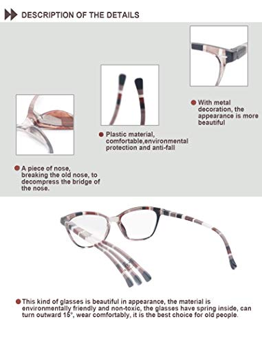 HEEYYOK 4 Gafas de Lectura Mujer Flexible Bisagra de Resorte Cat Eye Gafas para Leer Buena Vision Ligeras Comodas con Bolsa