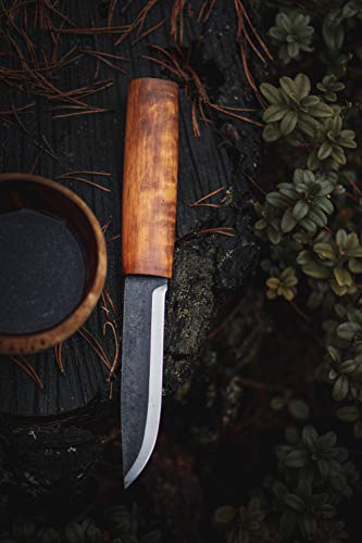 Helle Cuchillo de caza para adultos de acero al carbono, triple capa, mango de madera de abedul engrasado, funda de piel marrón, 22 cm