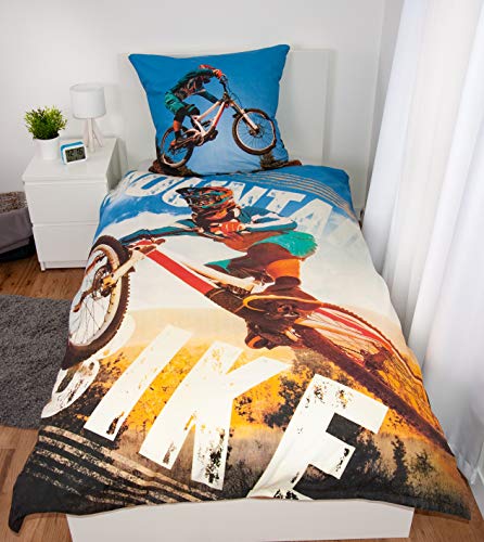 Herding Young Collection - Juego de Cama (Funda nórdica de 135 x 200 cm y Funda de Almohada de 80 x 80 cm, algodón), diseño de Bicicleta de montaña