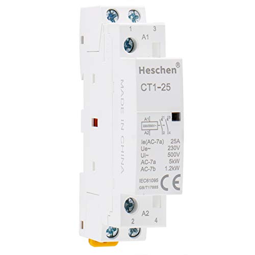 Heschen Contactor de CA del hogar CT1-25 2 polos dos normalmente abiertos 220V/230V Voltaje de la bobina 35 mm Montaje en riel DIN