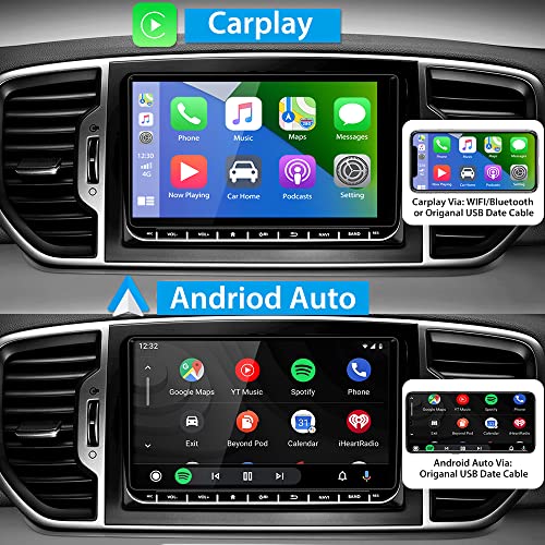 Hikity 9'' Radio Coche Bluetooth para VW Golf Passat con GPS/Carplay Android Auto/WiFi , Radio Coche Android con Pantalla Táctil Autoradio con Mirror Link FM USB SWC + Cámara de Visión Trasera