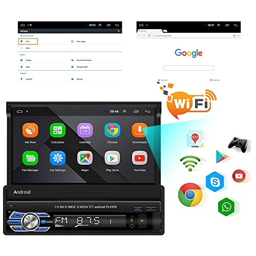 Hikity Android Autoradio Bluetooth 1 DIN Radio de Coche GPS Navegación 7 Pulgadas Pantalla Táctil Abatible FM Estéreo con WiFi USB Enlace Espejo + Cámara Visión Trasera