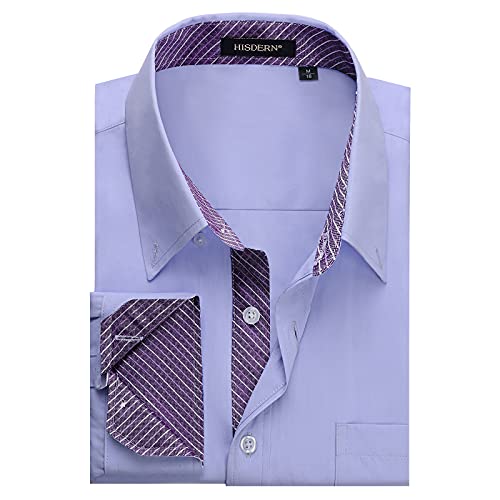 HISDERN Camisa de Vestir para Hombre Regular Fit Button Down Purple Camisas Long Sheeve con Bolsillo