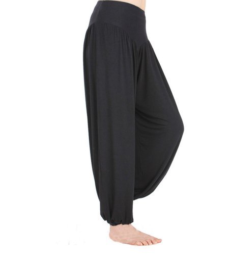 Hoerev - Pantalón tipo harén para yoga o pilates, tejido elástico de modal muy suave, Negro, X-Large
