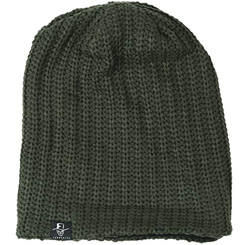 Hombre Gorro de Punto Slouch Beanie Knit Invierno Verano Hat (Acanalado Verde)