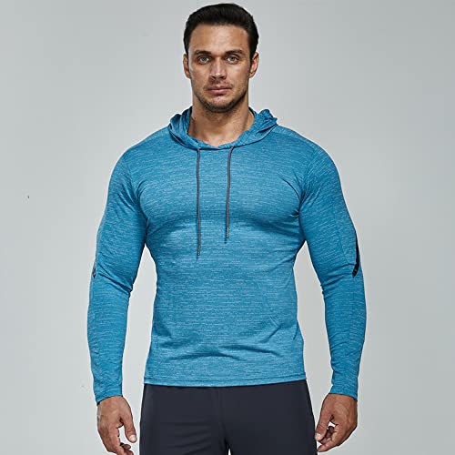 Hombres de Manga Larga Compresión Camisas para Correr Deportes Sudaderas con Capucha Dry Fit Aptitud física Cima 21801 Azul S