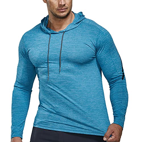 Hombres de Manga Larga Compresión Camisas para Correr Deportes Sudaderas con Capucha Dry Fit Aptitud física Cima 21801 Azul S