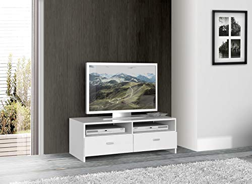 Home Heavenly® Mueble TV salón, White, Fabricado en Europa Mesa televisión con Amplio Espacio de almacenaje, Estable y Robusto en Blanco Mate