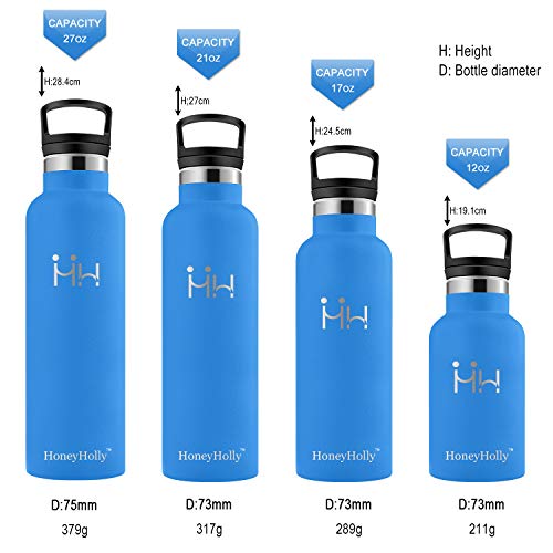 HoneyHolly Botella de agua aislada al vacío de acero inoxidable, diseño de pared doble, boca estándar 350ML - sin bpa Botellas para correr, gimnasio, yoga, ciclismo