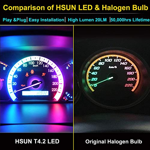 HSUN Bombillas LED T4.2, 2 LED SMD1210 chip 20 LM extremadamente brillantes para coche, tablero de instrumentos de lectura, 10 unidades, 6000 K blanco