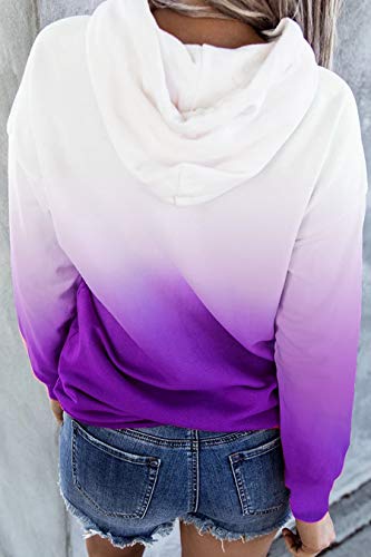 HVEPUO Otoño Invierno Jersey Color Degradado Pastel Sudaderas Mujer con Capucha Estampado De Tops Morado L