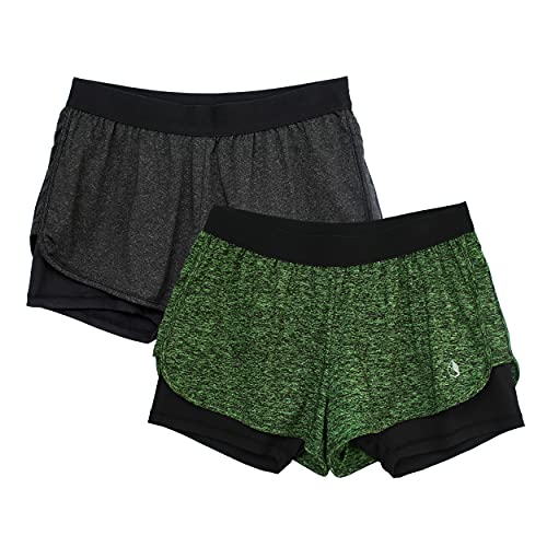 icyzone 2 en 1 Pantalón Corto Casual para Mujer Verano para Correr, Pack de 2 para Yoga Fitness Correr -S-Negro/Verde