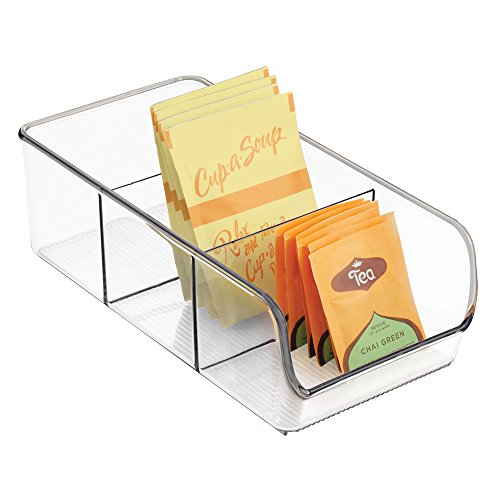 iDesign Caja transparente con 3 compartimentos, organizador de cocina mediano de plástico, caja organizadora sin tapa y apilable para armarios y cajones, transparente