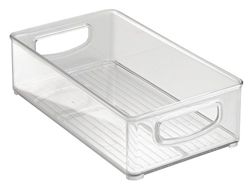 iDesign Caja transparente para el frigorífico, organizador de cocina mediano de plástico, organizador de nevera con asas y sin tapa, transparente