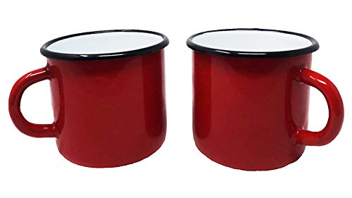 Idilia Juego de 2 Tazas Grandes de Metal esmaltado - 400 ml - Rojo