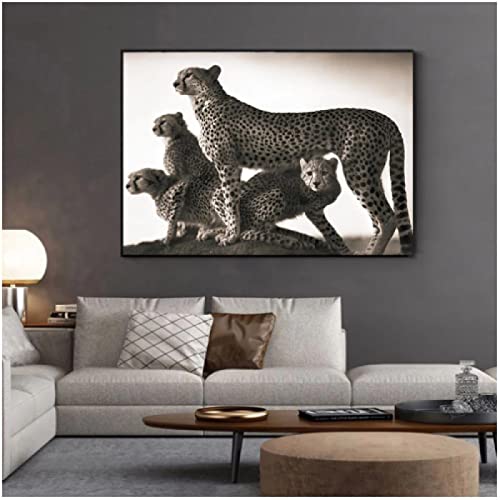 Impresión en lienzo Animal Cuatro guepardos de pie en la cima de la colina Pintura en lienzo Carteles e impresiones Arte de la pared Imágenes Decoración para la sala de estar 40x60cm Sin marco