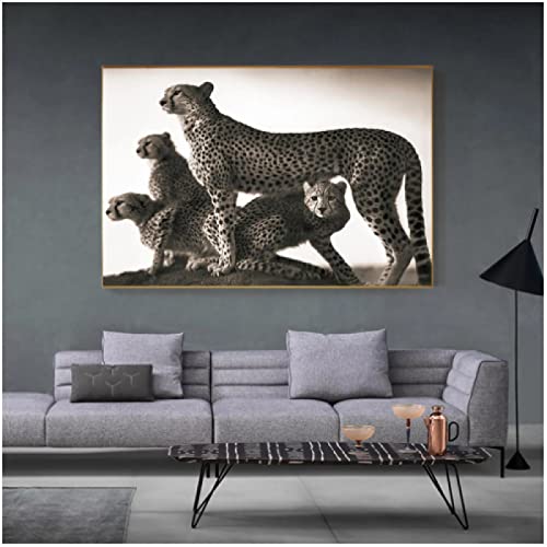 Impresión en lienzo Animal Cuatro guepardos de pie en la cima de la colina Pintura en lienzo Carteles e impresiones Arte de la pared Imágenes Decoración para la sala de estar 40x60cm Sin marco