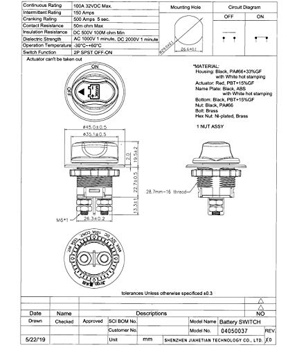Interruptor de batería de coche Jtron DC12V 100A encendido-apagado 2P SPST 32V max Moto Interruptor selector de batería de coche mini (100A)