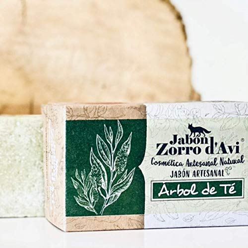 Jabón Zorro D’Avi | Jabón Natural Árbol de Té | 120 gr | Jabón Corporal para Pieles Grasas | Jabón Biodegradable Zero Waste | Repelente Anti-Piojos | Fabricado en España