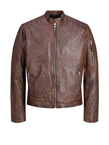 Jack & Jones JJERICHARD Clean Leather Jacket Noos Chaqueta, Marrón (Brown Stone Brown Stone), XL para Hombre