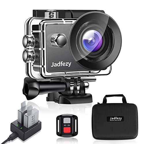 Jadfezy 4K 60fps Cámara Deportiva con EIS Anti-Shake,WiFi y Control Remoto, Action Camera de 24 MP con Zoom 8X, Cámara subacuática de 30M Equipada con Dos Baterías de 1500 mAh y 25 Accesorios (4K)