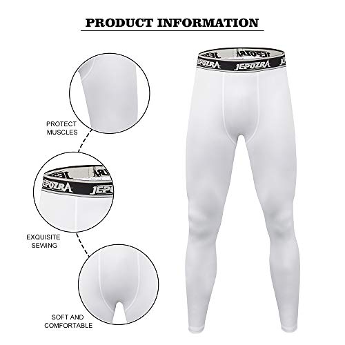 JEPOZRA Mallas Running Hombre Leggings Deporte Largo Pantalones de Compresión Mallas de Fitness Yoga (XL, blanco)
