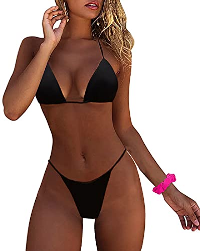 JFAN Bikinis Brasileños Sexy Micro Traje De Baño con Color Sólido de Dos Piezas Bikini de Triángulo Tanga para Mujer