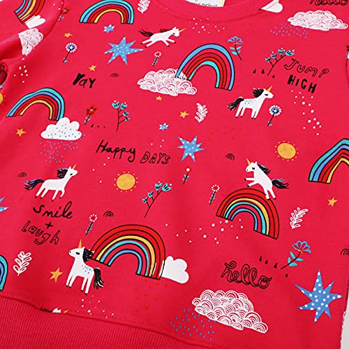 JinBei Sudadera Niña Manga Larga Camiseta con Algodón Casual Top Chandal Unicornio Rosa Roja Caballo Arcoíris Estrellas Impresión de Pull-Over Otoño Ropa Invierno Cuello Redondo Jersey 3-4 Años