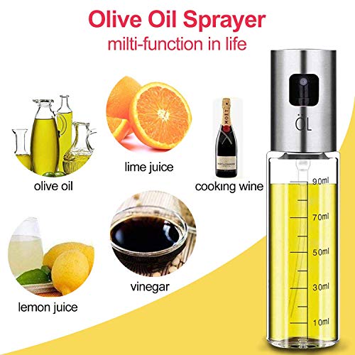JIPRENS [Rellenable] Rociador de aceite de oliva 4 en 1 para cocinar con dispensador de aceite y vinagre con cepillo para hornear, botellas y embudo de aceite [2 piezas]
