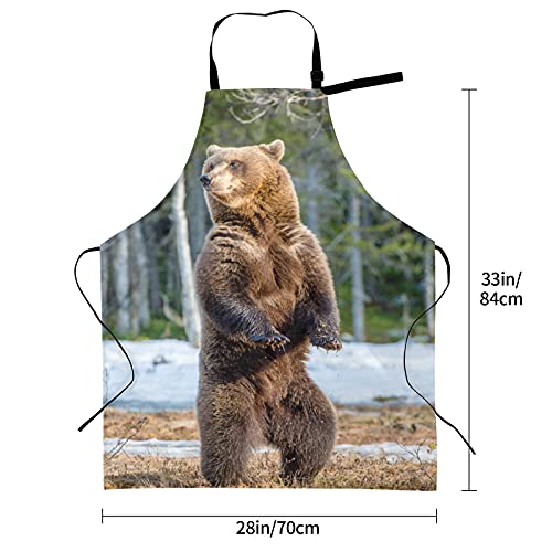 JOCHUAN Delantales de oso pardo de pie para mujer El oso pardo divertido está de pie corbata ajustable con bolsillos para adultos