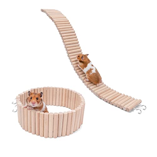 J&Q-JQSH Escalera de Escalada para hámster con Gancho Puente Colgante de Madera Jaula para Mascotas de Juguete Accesorios para hámster Ratón Ardilla y Otros Animales pequeños (Size : S)