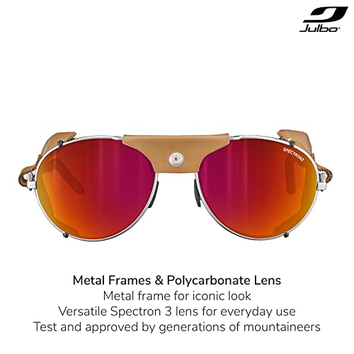 Julbo Gafas de sol Cham Mountain - Marco plateado/Havana - Lente marrón Spectron 3 con espejo rojo