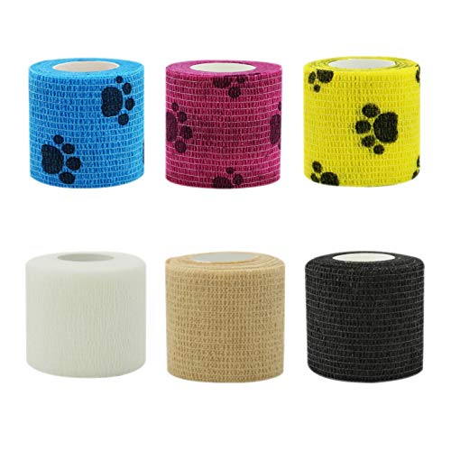 JZK 6 rollos de 5 cm de cinta adhesiva elástica no tejida para gatos, perros y humanos, cinta de apoyo para lesiones y esguinces de muñeca, tobillo, articulaciones, dedos, pies