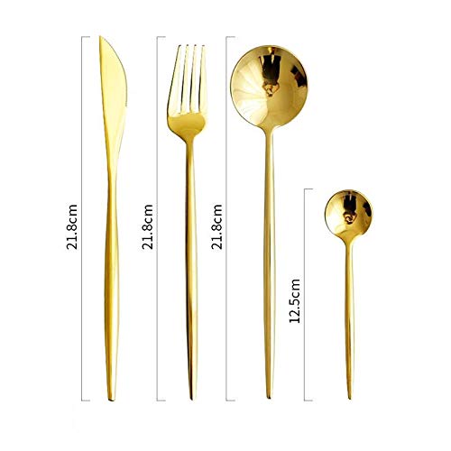 Kaishuai-Pisa Gold- Set de cubiertos de 12piezas con cuchillo chuletero,Modern Royal,Juego de cubiertos con baño de oro,cuberteria dorada,Set de cubiertos de mesa