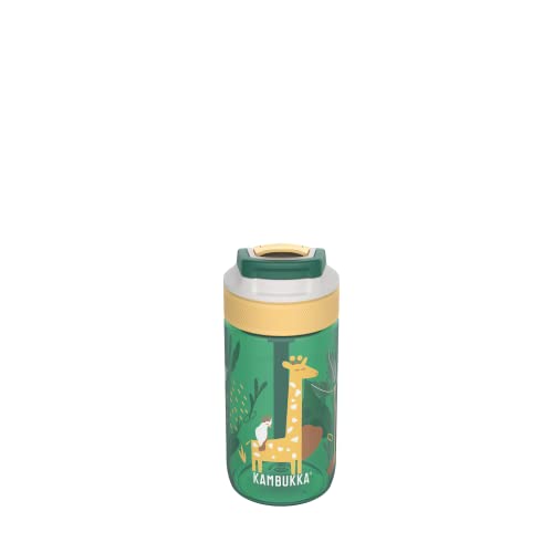KAMBUKKA Botella para niños (400 ml) – Resistente al agua, a las manchas y a los olores – Resistente a los golpes – Lavable en lavadora – Botella antiderrames – Modelo "LAGOON Wild Safari"